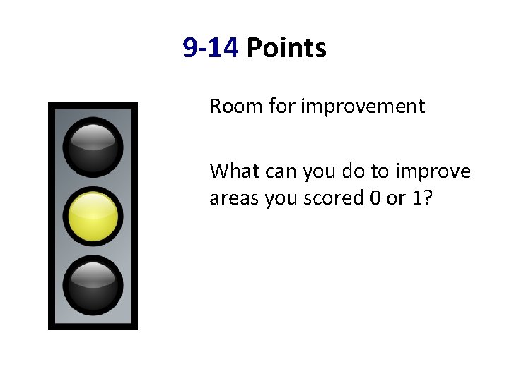 9 -14 Points Room for improvement What can you do to improve areas you