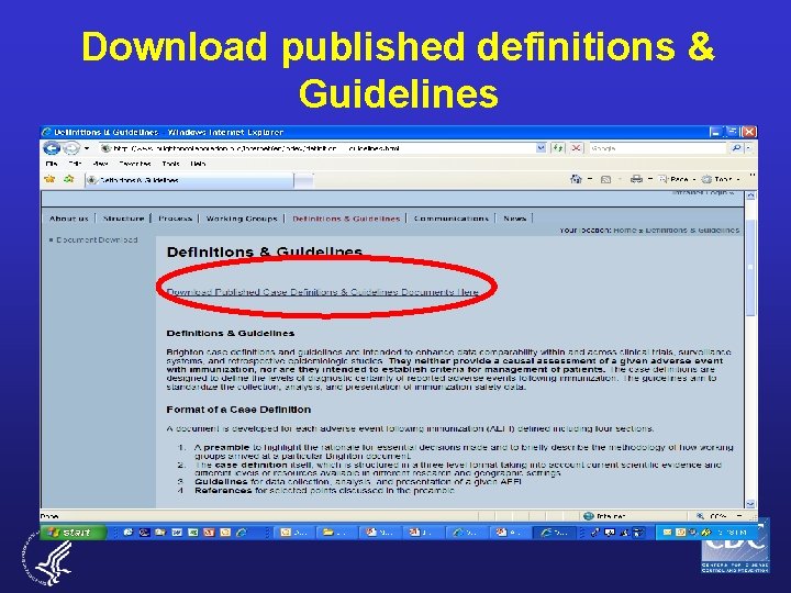 Download published definitions & Guidelines 
