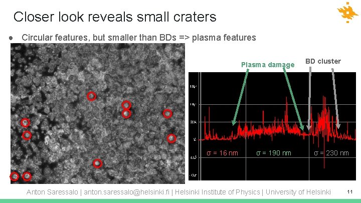 Closer look reveals small craters ● Circular features, but smaller than BDs => plasma