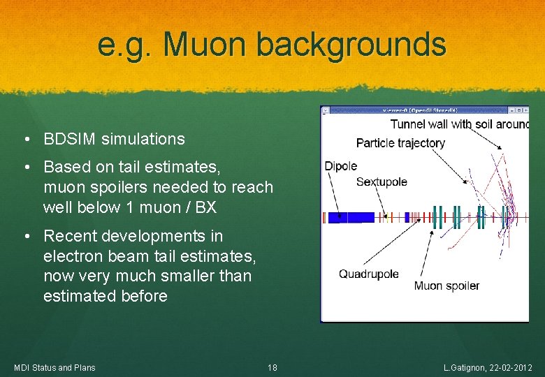 e. g. Muon backgrounds • BDSIM simulations • Based on tail estimates, muon spoilers