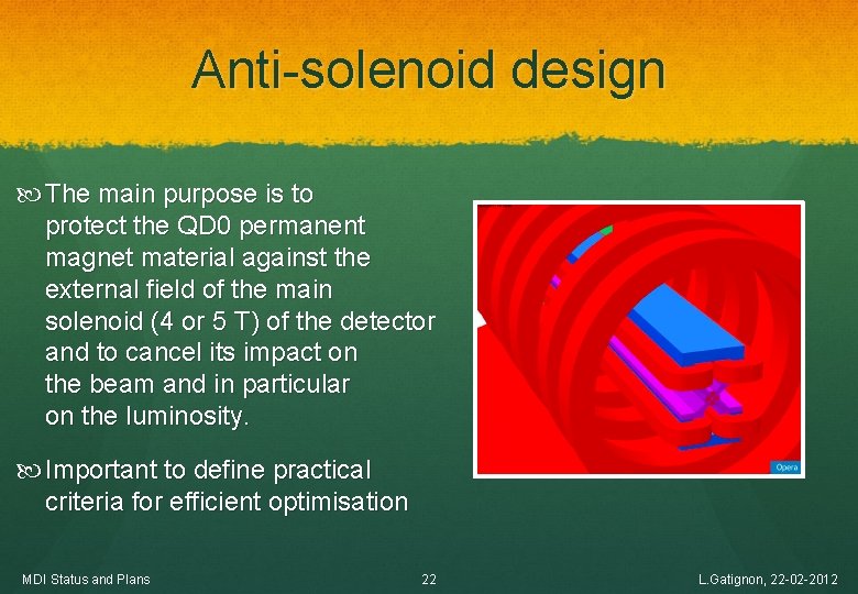 Anti-solenoid design The main purpose is to protect the QD 0 permanent magnet material