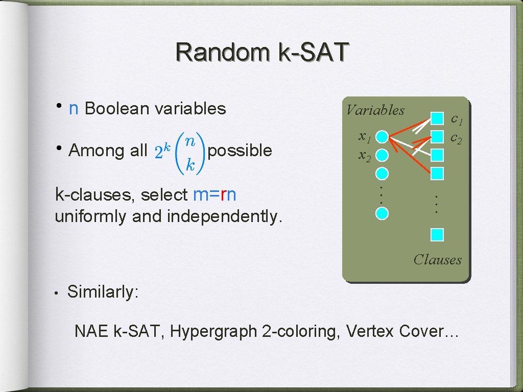 Random k-SAT • n Boolean variables • Among all possible . . . uniformly