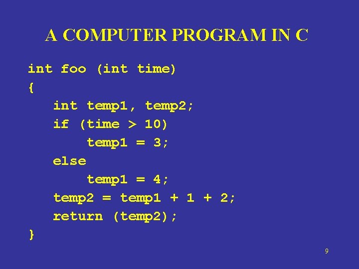 A COMPUTER PROGRAM IN C int foo (int time) { int temp 1, temp