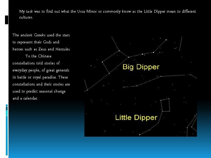 My task was to find out what the Ursa Minor or commonly know as