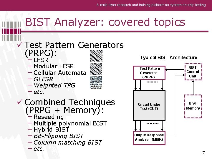 A multi-layer research and training platform for system-on-chip testing BIST Analyzer: covered topics ü