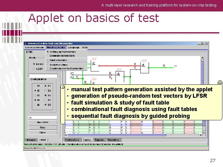 A multi-layer research and training platform for system-on-chip testing Applet on basics of test