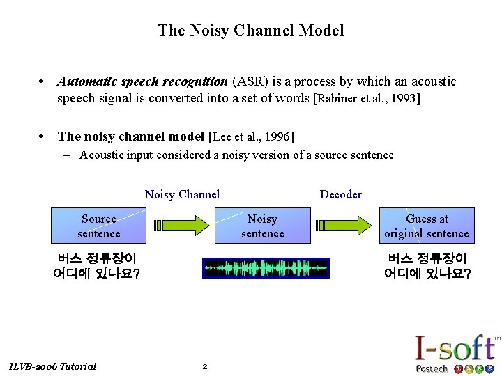 The Noisy Channel Model • Automatic speech recognition (ASR) is a process by which