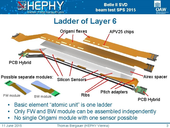 Belle II SVD beam test SPS 2015 Ladder of Layer 6 Origami flexes APV