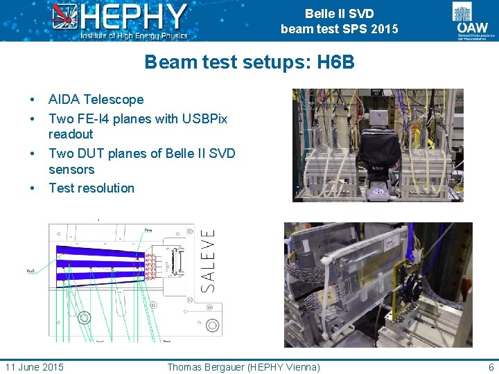 Belle II SVD beam test SPS 2015 Beam test setups: H 6 B •