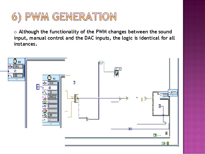 o Although the functionality of the PWM changes between the sound input, manual control