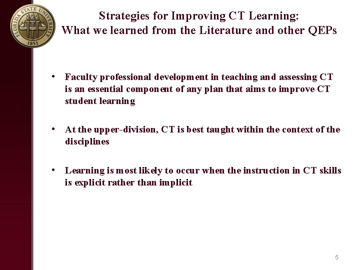 Strategies for Improving CT Learning: What we learned from the Literature and other QEPs