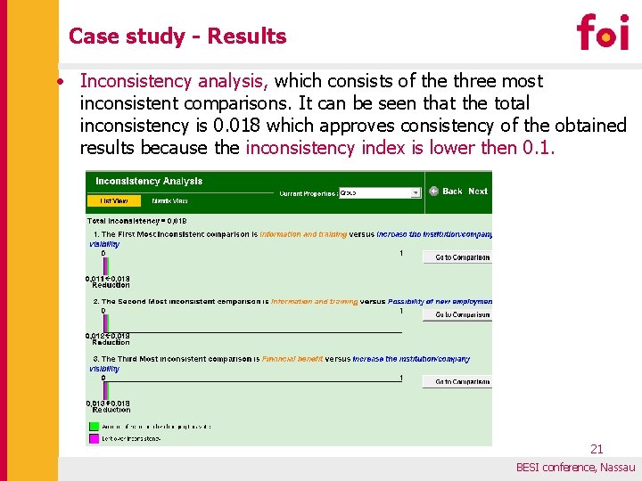 Case study - Results • Inconsistency analysis, which consists of the three most inconsistent