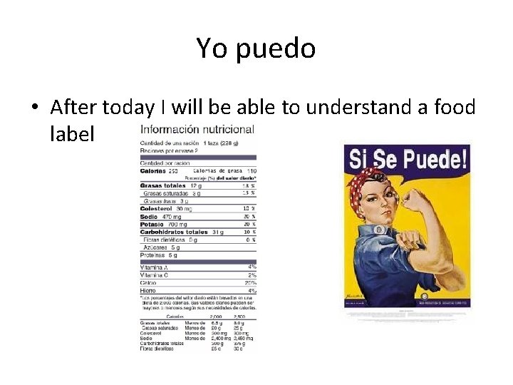 Yo puedo • After today I will be able to understand a food label