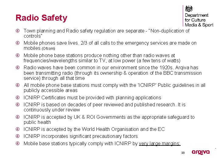 Radio Safety Town planning and Radio safety regulation are separate - “Non-duplication of RADIO