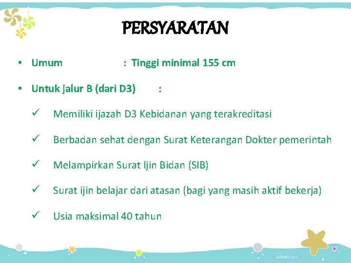 PERSYARATAN • Umum : Tinggi minimal 155 cm • Untuk jalur B (dari D