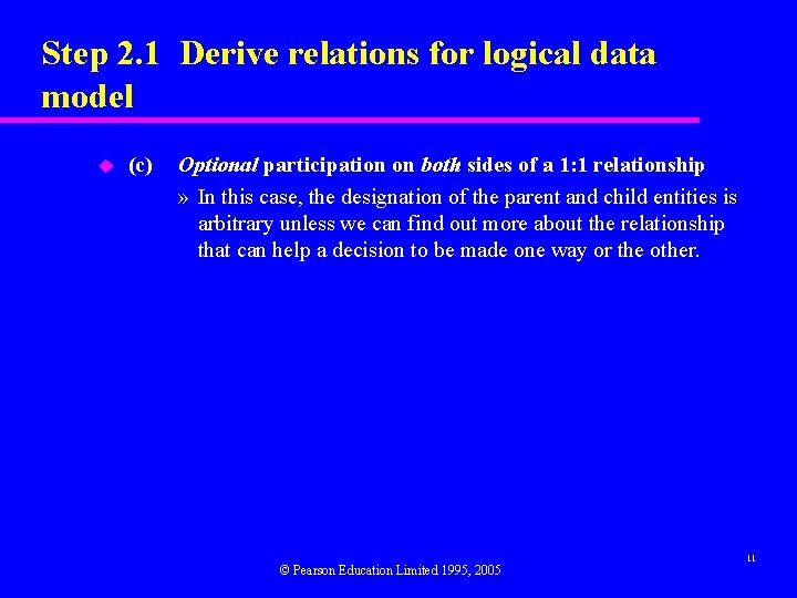 Step 2. 1 Derive relations for logical data model u (c) Optional participation on