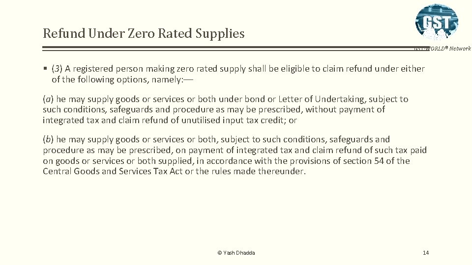 Refund Under Zero Rated Supplies GST-WORLD® Network § (3) A registered person making zero