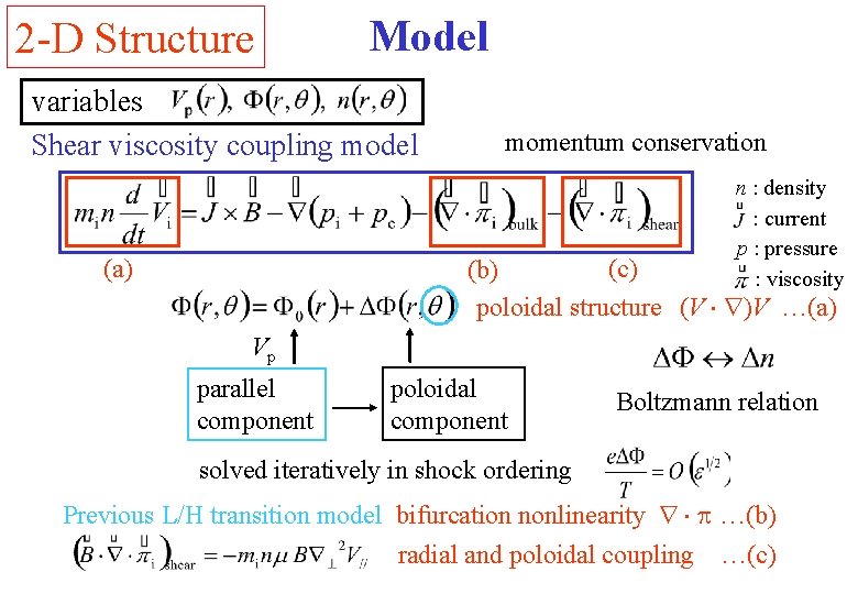 2 -D Structure Model variables Shear viscosity coupling model momentum conservation n : density