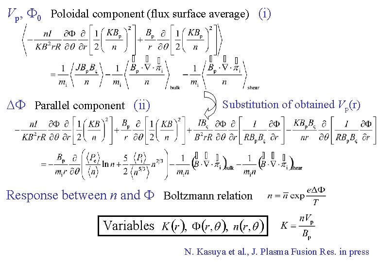 Vp, F 0　Poloidal component (flux surface average)　(i) Basic Equations DF　Parallel component　(ii) (2) Substitution of