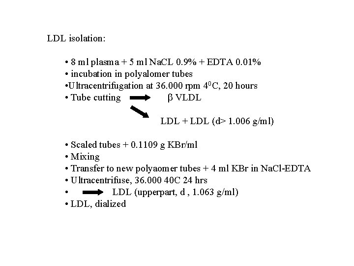 LDL isolation: • 8 ml plasma + 5 ml Na. CL 0. 9% +