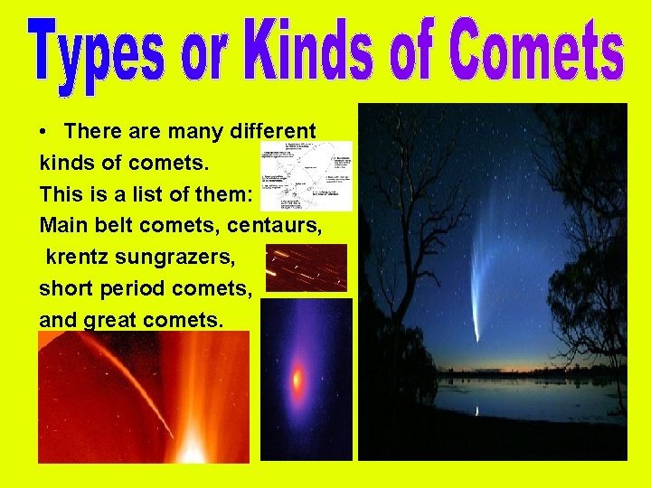  • There are many different kinds of comets. This is a list of