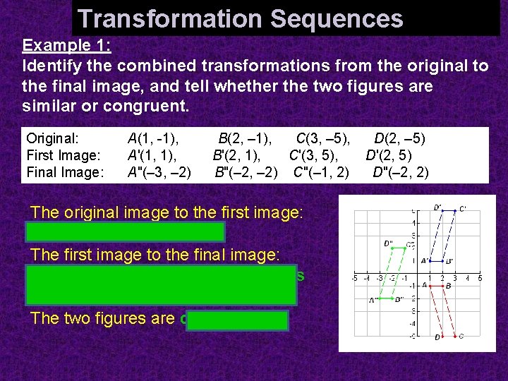 Transformation Sequences Identifying Combined Transformations Example 1: Identify the combined transformations from the original