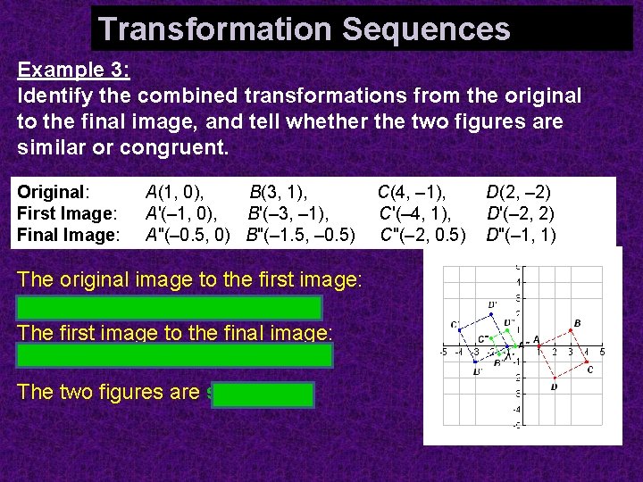 Identifying Combined Transformations Transformation Sequences Example 3: Identify the combined transformations from the original