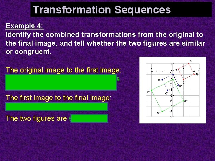 Identifying Combined Transformations Transformation Sequences Example 4: Identify the combined transformations from the original