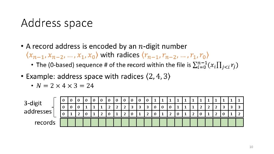 Address space • 3 -digit addresses 0 0 0 1 1 1 0 0
