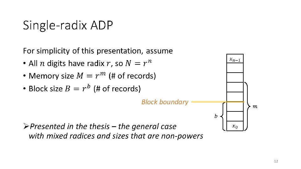Single-radix ADP • Block boundary 12 