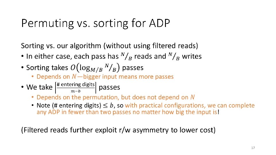Permuting vs. sorting for ADP • 17 