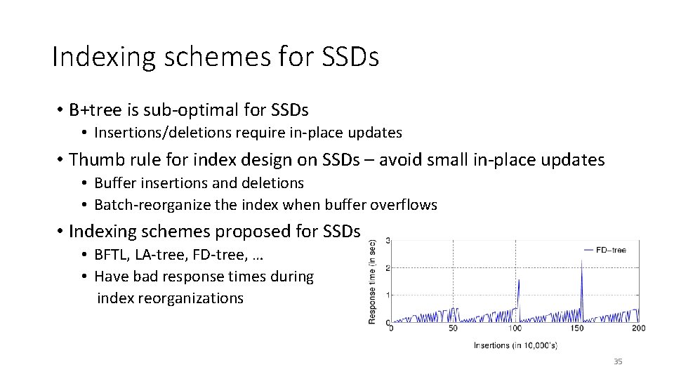Indexing schemes for SSDs • B+tree is sub-optimal for SSDs • Insertions/deletions require in-place