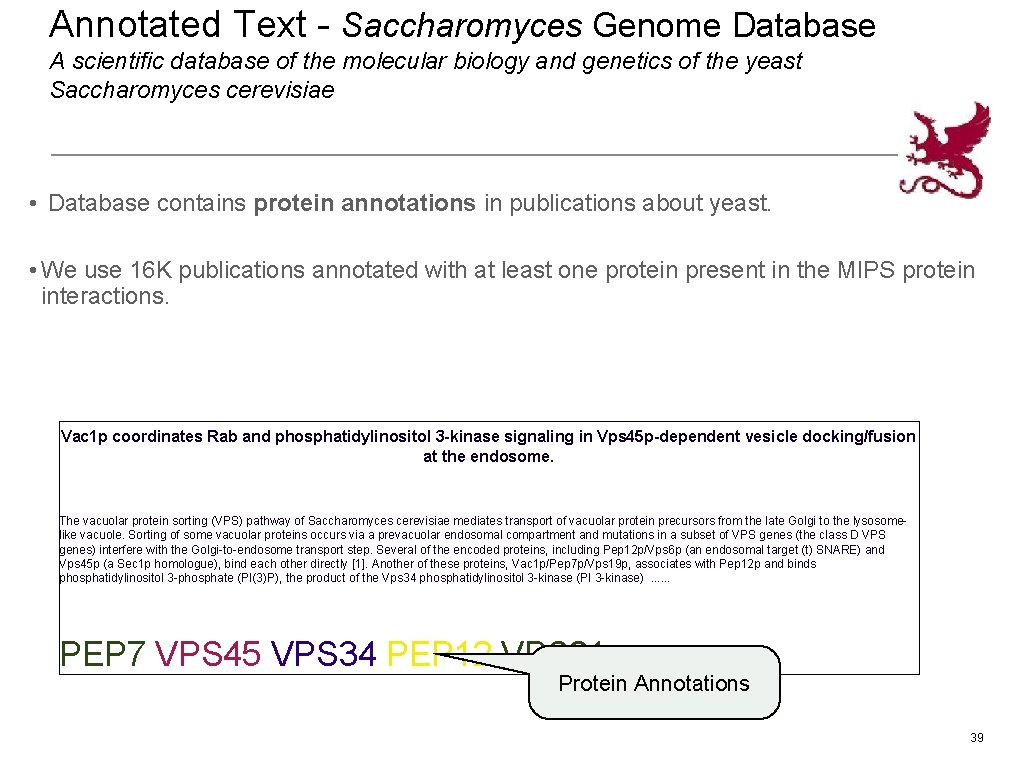 Annotated Text - Saccharomyces Genome Database A scientific database of the molecular biology and