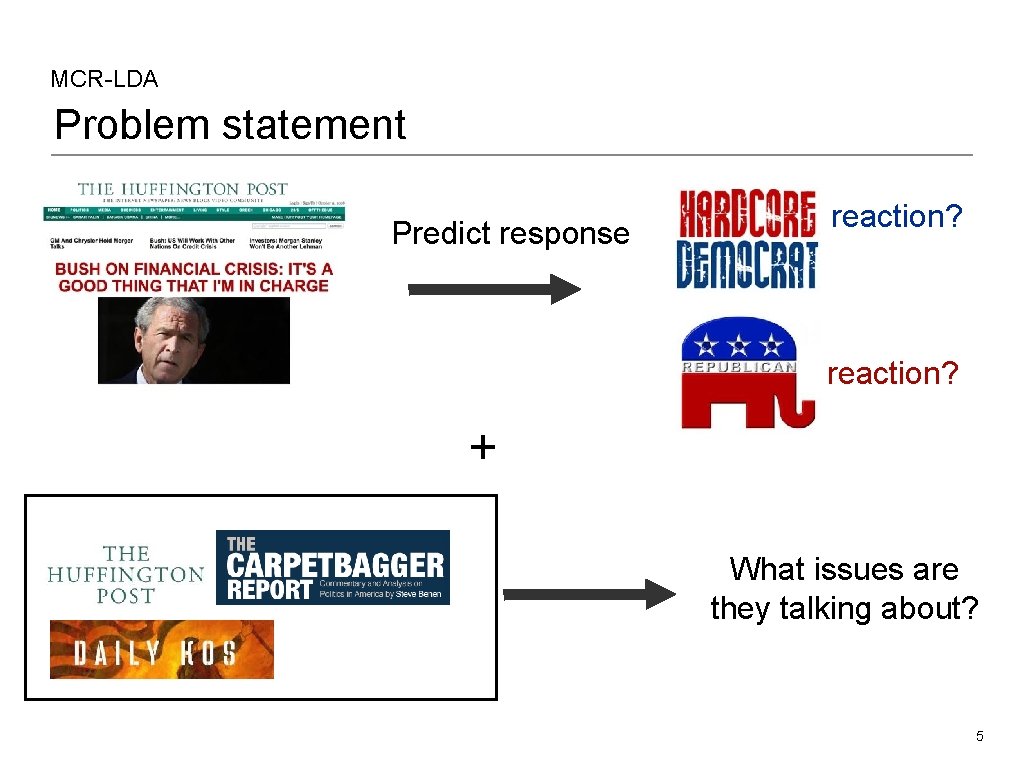 MCR-LDA Problem statement Predict response reaction? + What issues are they talking about? 5