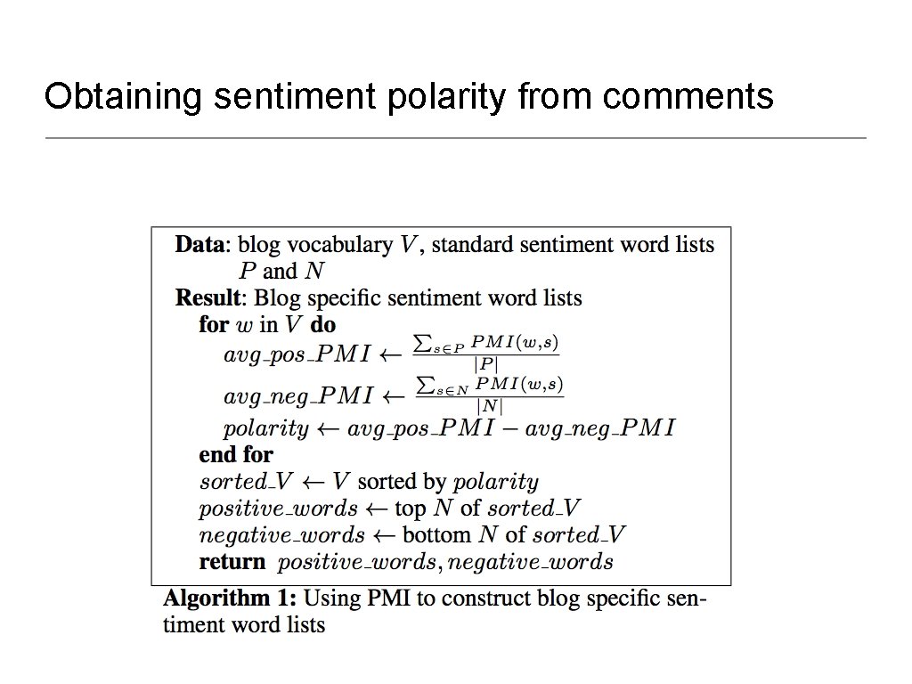 Obtaining sentiment polarity from comments 