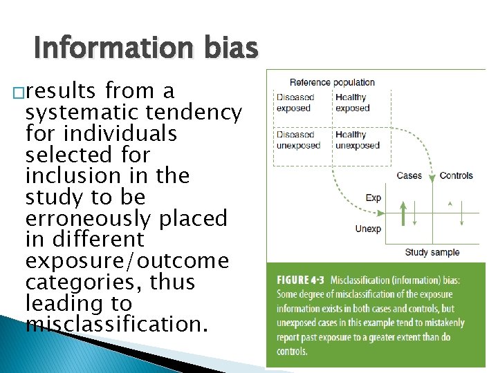 Information bias �results from a systematic tendency for individuals selected for inclusion in the