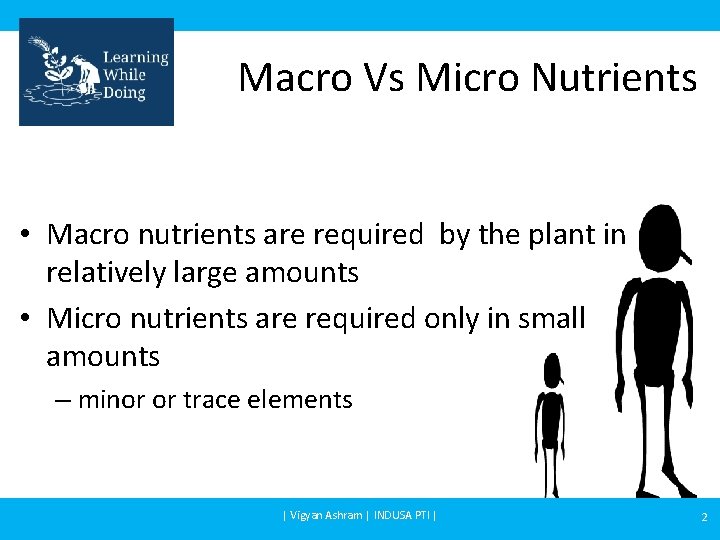 Macro Vs Micro Nutrients • Macro nutrients are required by the plant in relatively