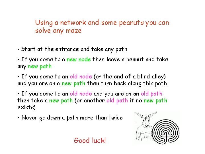 Using a network and some peanuts you can solve any maze • Start at