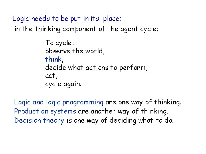 Logic needs to be put in its place: in the thinking component of the Logic needs to be put in its place: in the thinking component of the
