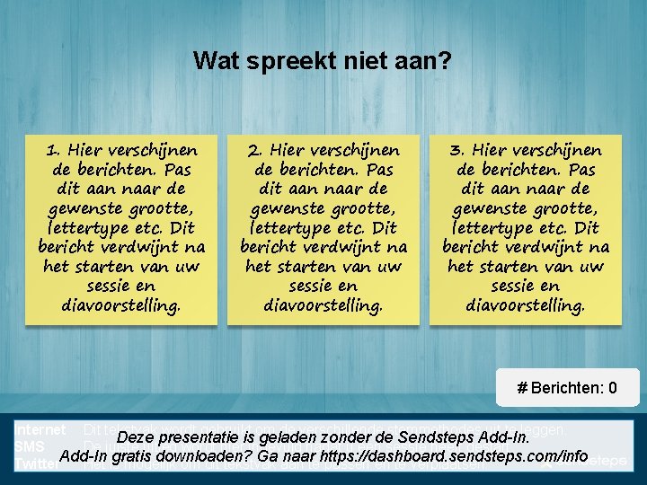 Wat spreekt niet aan? 1. Hier verschijnen de berichten. Pas dit aan naar de