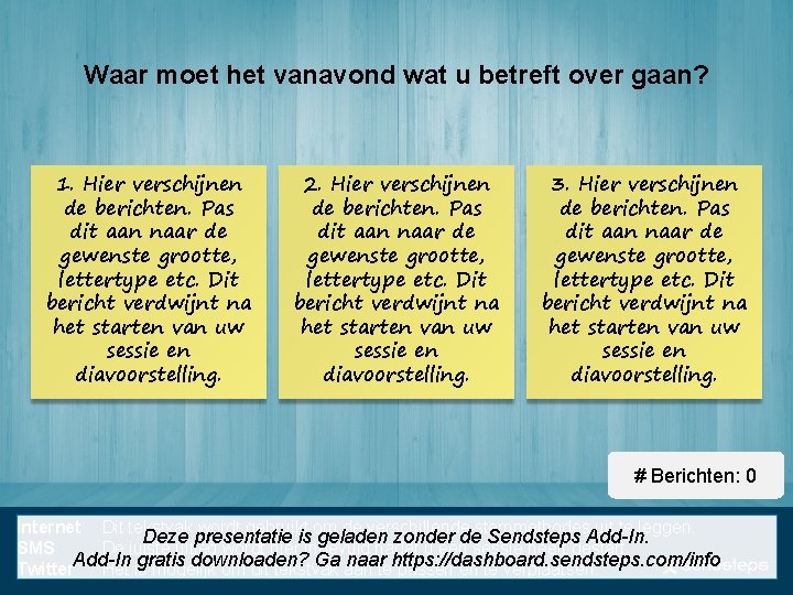 Waar moet het vanavond wat u betreft over gaan? 1. Hier verschijnen de berichten.