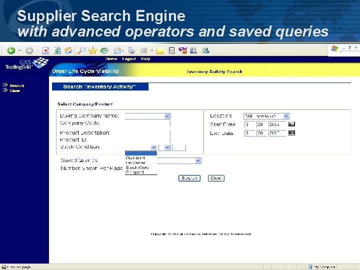 Supplier Search Engine with advanced operators and saved queries 