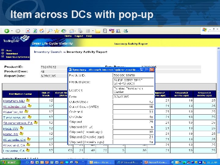 Item across DCs with pop-up 