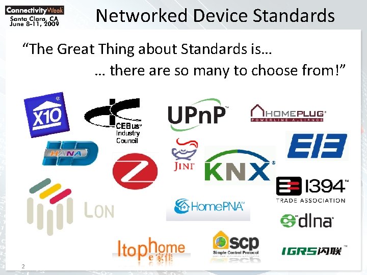 Networked Device Standards “The Great Thing about Standards is… … there are so many