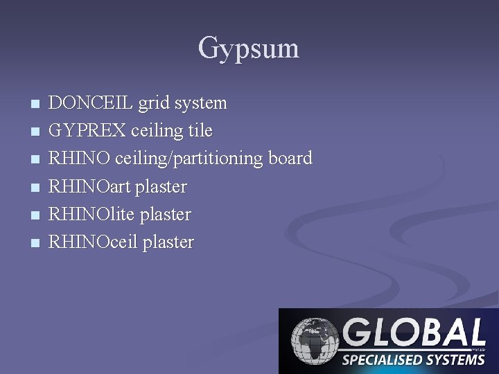 Gypsum n n n DONCEIL grid system GYPREX ceiling tile RHINO ceiling/partitioning board RHINOart