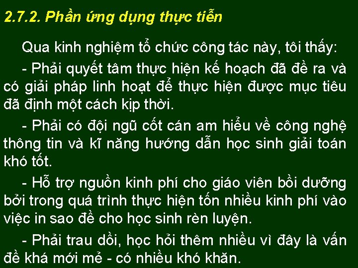 2. 7. 2. Phần ứng dụng thực tiễn Qua kinh nghiệm tổ chức công