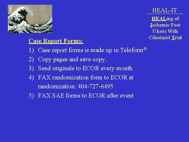 HEAL-IT Case Report Forms: 1) Case report forms is made up in Teleform 2)