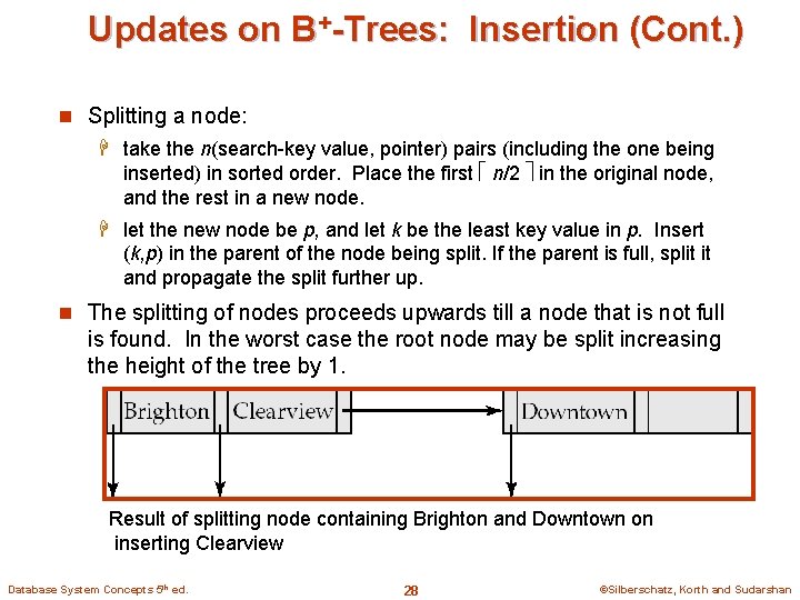 Updates on B+-Trees: Insertion (Cont. ) n Splitting a node: H take the n(search-key