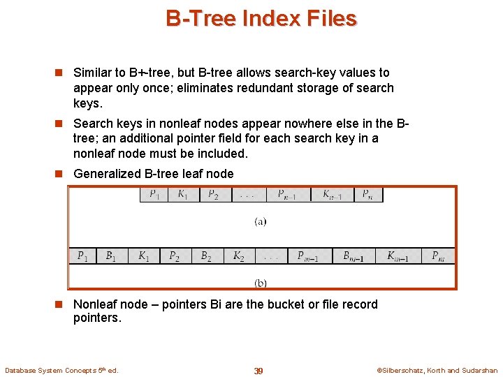 B-Tree Index Files n Similar to B+-tree, but B-tree allows search-key values to appear