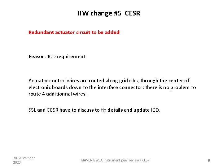 HW change #5 CESR Redundant actuator circuit to be added Reason: ICD requirement Actuator